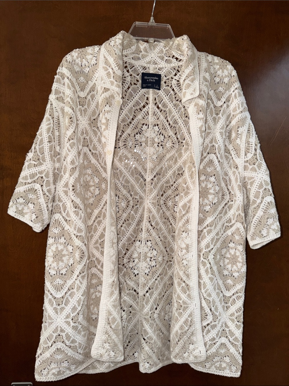 Abercrombie & Fitch Ivory Crochet Openwork Cardigan Granny square type design